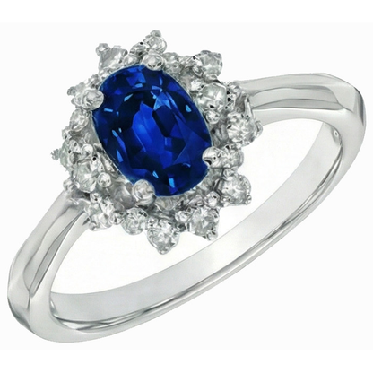 3 Ct Sri Lankan Sapphire With Natural Earth Mined Diamonds Ring White Gold 14K