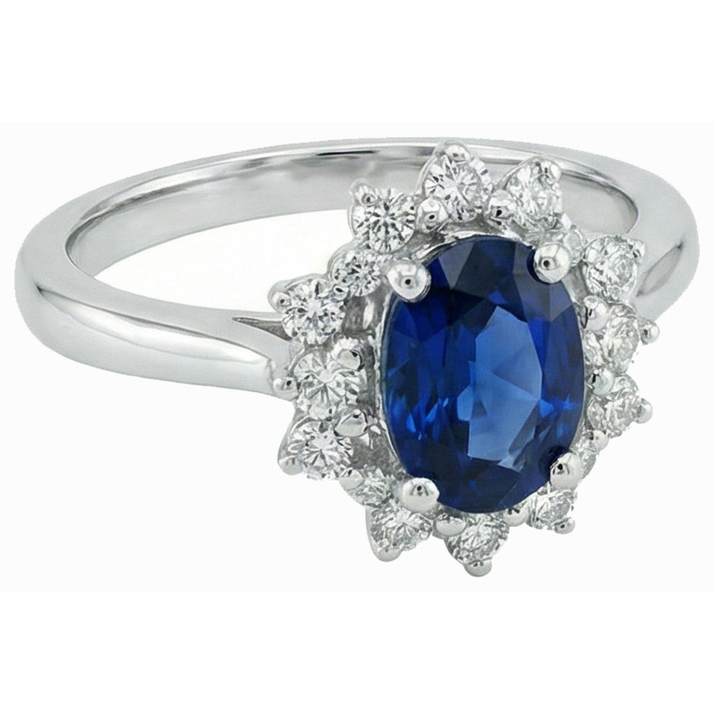3 Ct Sri Lankan Sapphire With Natural Earth Mined Diamonds Ring White Gold 14K