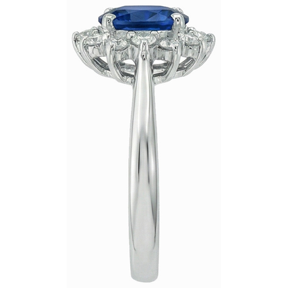 3 Ct Sri Lankan Sapphire With Natural Earth Mined Diamonds Ring White Gold 14K
