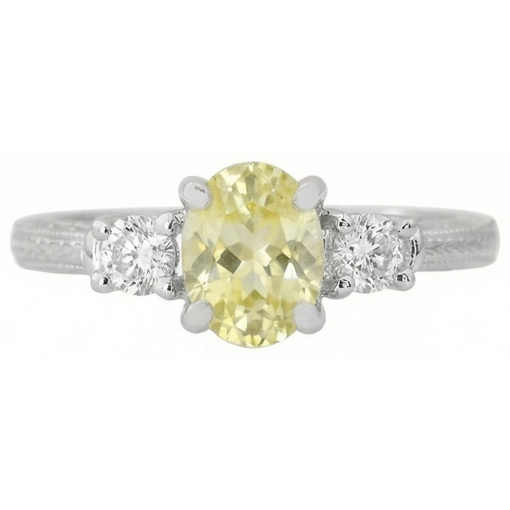 3 Ct Three Stone Yellow Sapphire And Natural Earth Mined Diamonds Ring 14K White Gold