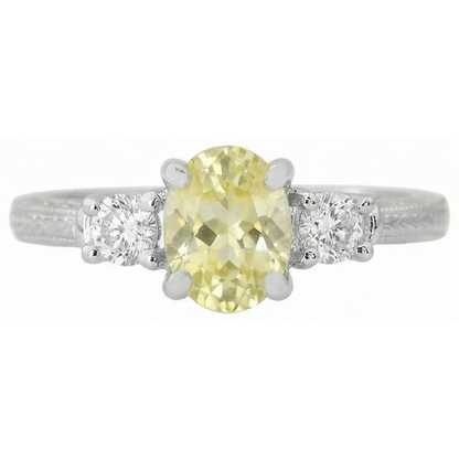 3 Ct Three Stone Yellow Sapphire And Natural Earth Mined Diamonds Ring 14K White Gold