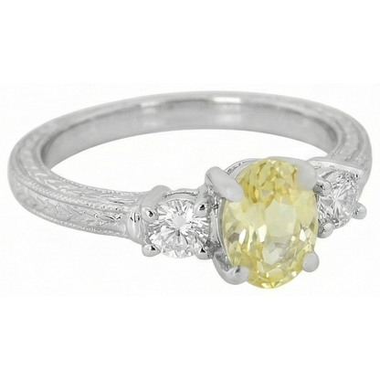 3 Ct Three Stone Yellow Sapphire And Natural Earth Mined Diamonds Ring 14K White Gold