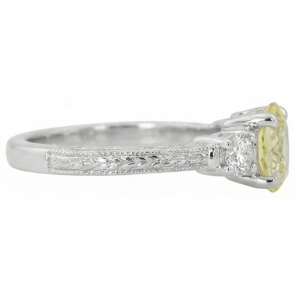 3 Ct Three Stone Yellow Sapphire And Natural Earth Mined Diamonds Ring 14K White Gold