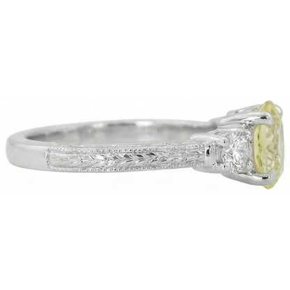 3 Ct Three Stone Yellow Sapphire And Natural Earth Mined Diamonds Ring 14K White Gold
