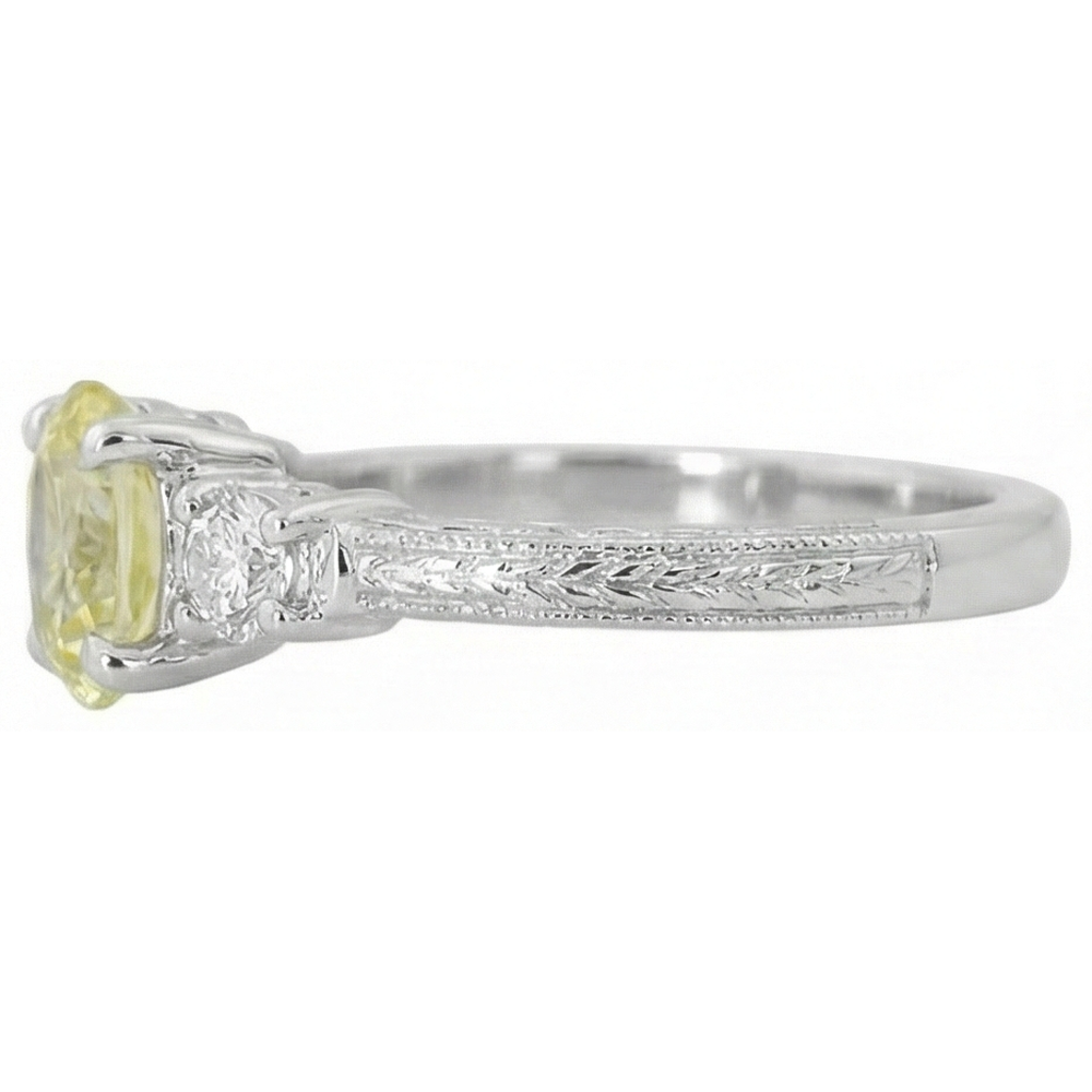 3 Ct Three Stone Yellow Sapphire And Natural Earth Mined Diamonds Ring 14K White Gold