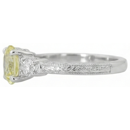 3 Ct Three Stone Yellow Sapphire And Natural Earth Mined Diamonds Ring 14K White Gold