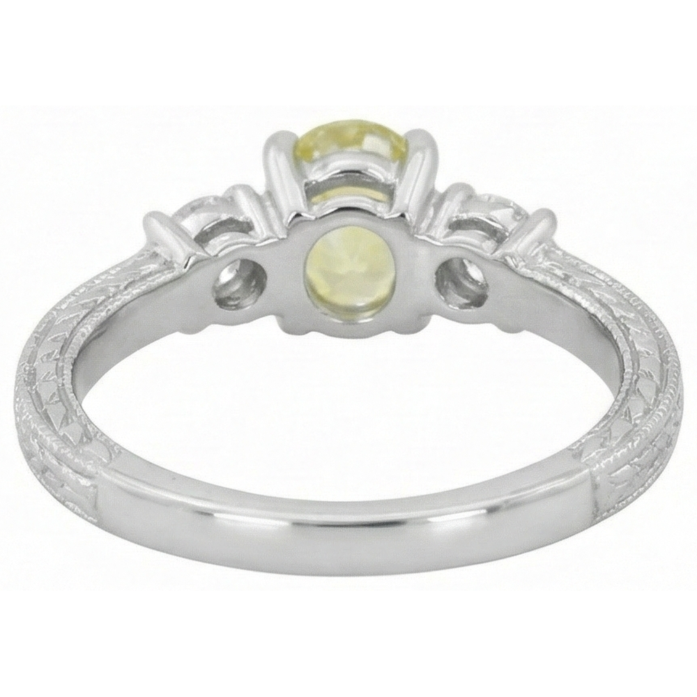 3 Ct Three Stone Yellow Sapphire And Natural Earth Mined Diamonds Ring 14K White Gold