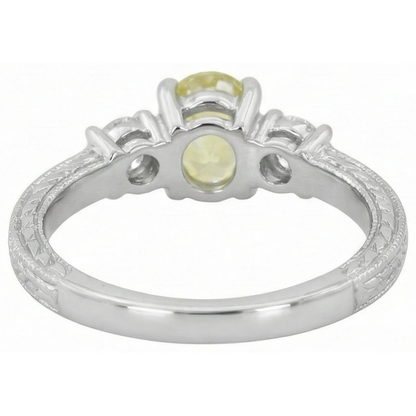 3 Ct Three Stone Yellow Sapphire And Natural Earth Mined Diamonds Ring 14K White Gold