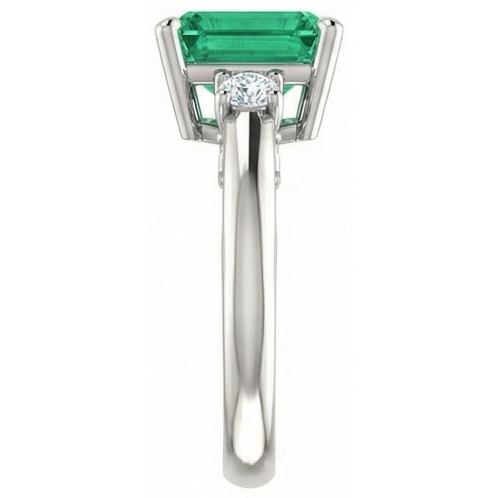 3 Stone 15.50 Ct. Green Emerald GIA With Natural Earth Mined Diamonds Ring Prong Set WG 14K