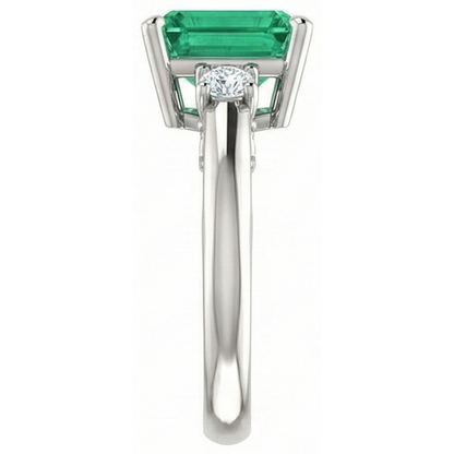 3 Stone 15.50 Ct. Green Emerald GIA With Natural Earth Mined Diamonds Ring Prong Set WG 14K