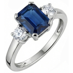 Natural Real ( Not Lab Grown )  3 Stone 2.50 Carats Ceylon Sapphire Anniversary Ring White Gold 14K
