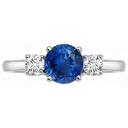 3 Stone 2.70 Carats Sapphire And Natural Earth Mined Diamonds Wedding Ring White Gold 14K