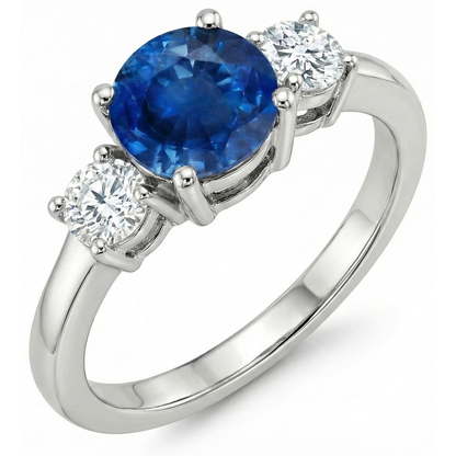 3 Stone 2.70 Carats Sapphire And Natural Earth Mined Diamonds Wedding Ring White Gold 14K