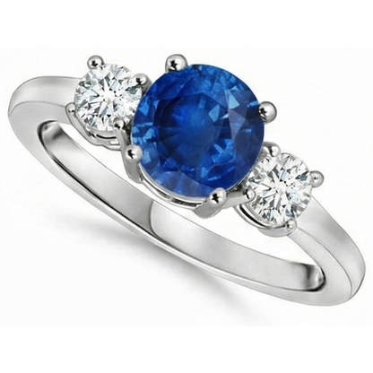 3 Stone 2.70 Carats Sapphire And Natural Earth Mined Diamonds Wedding Ring White Gold 14K