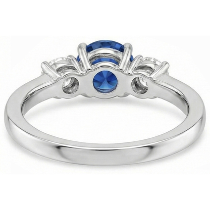 3 Stone 2.70 Carats Sapphire And Natural Earth Mined Diamonds Wedding Ring White Gold 14K
