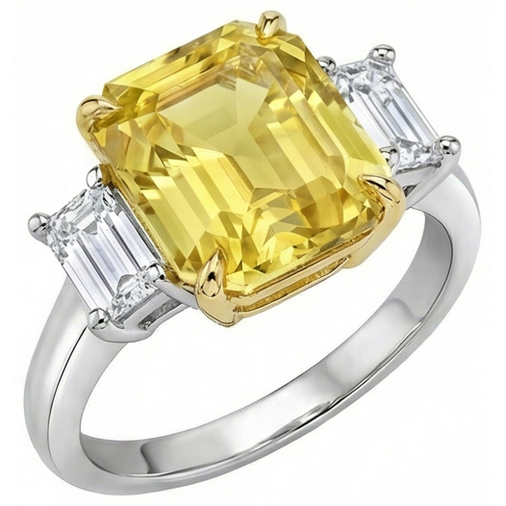 3 Stone 4.50 Carats Yellow Sapphire & Natural Earth Mined Diamonds Wedding Ring Gold 14K