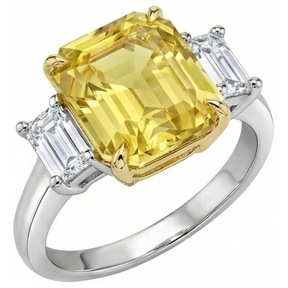 3 Stone 4.50 Carats Yellow Sapphire & Natural Earth Mined Diamonds Wedding Ring Gold 14K