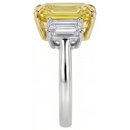3 Stone 4.50 Carats Yellow Sapphire & Natural Earth Mined Diamonds Wedding Ring Gold 14K