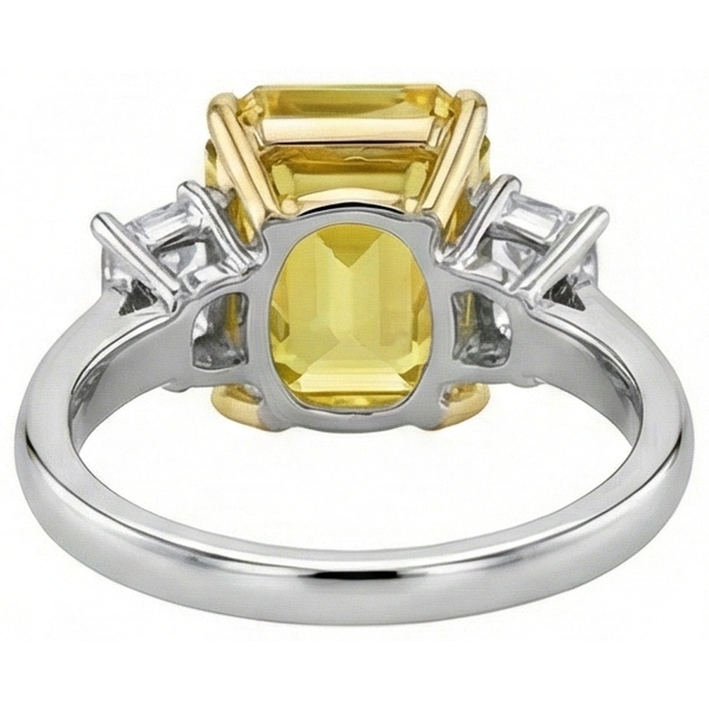 3 Stone 4.50 Carats Yellow Sapphire & Natural Earth Mined Diamonds Wedding Ring Gold 14K