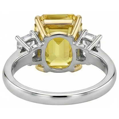 3 Stone 4.50 Carats Yellow Sapphire & Natural Earth Mined Diamonds Wedding Ring Gold 14K