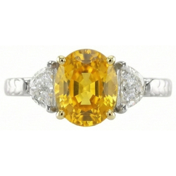 3 Stone 4.50 Ct. Oval Yellow Sapphire And Natural Earth Mined Diamonds Ring White Gold