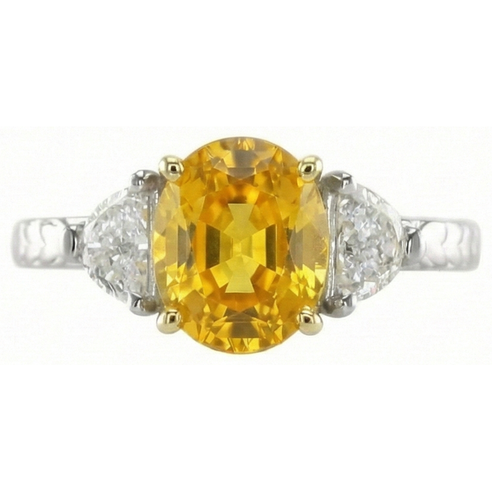 3 Stone 4.50 Ct. Oval Yellow Sapphire And Natural Earth Mined Diamonds Ring White Gold