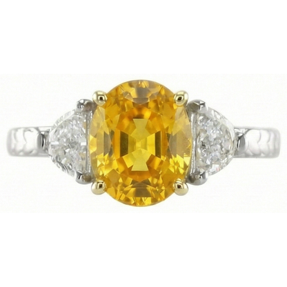 3 Stone 4.50 Ct. Oval Yellow Sapphire And Natural Earth Mined Diamonds Ring White Gold