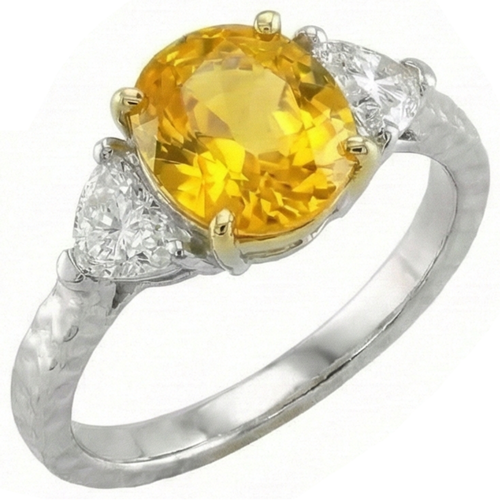 3 Stone 4.50 Ct. Oval Yellow Sapphire And Natural Earth Mined Diamonds Ring White Gold