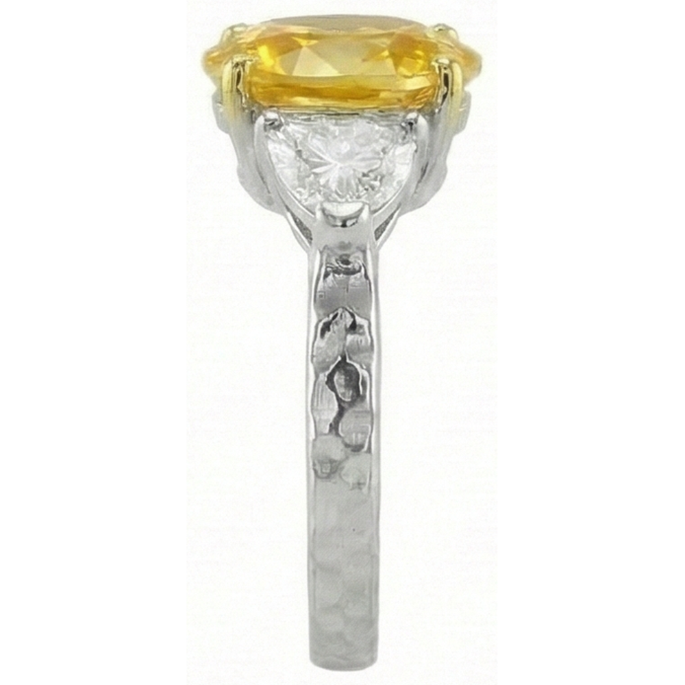 3 Stone 4.50 Ct. Oval Yellow Sapphire And Natural Earth Mined Diamonds Ring White Gold