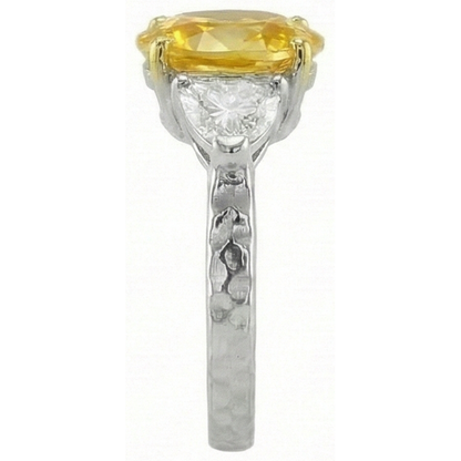 3 Stone 4.50 Ct. Oval Yellow Sapphire And Natural Earth Mined Diamonds Ring White Gold