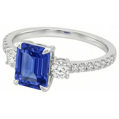 3 Stone Accented Engagement Ring Ceylon Sapphire & Natural Earth Mined Diamond 4.25 Carats