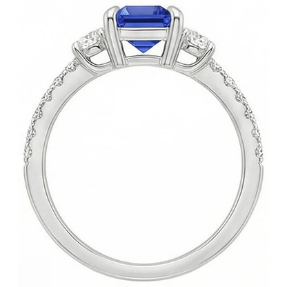 3 Stone Accented Engagement Ring Ceylon Sapphire & Natural Earth Mined Diamond 4.25 Carats