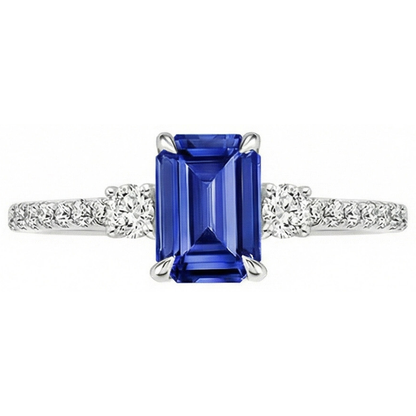 3 Stone Accented Engagement Ring Ceylon Sapphire & Natural Earth Mined Diamond 4.25 Carats