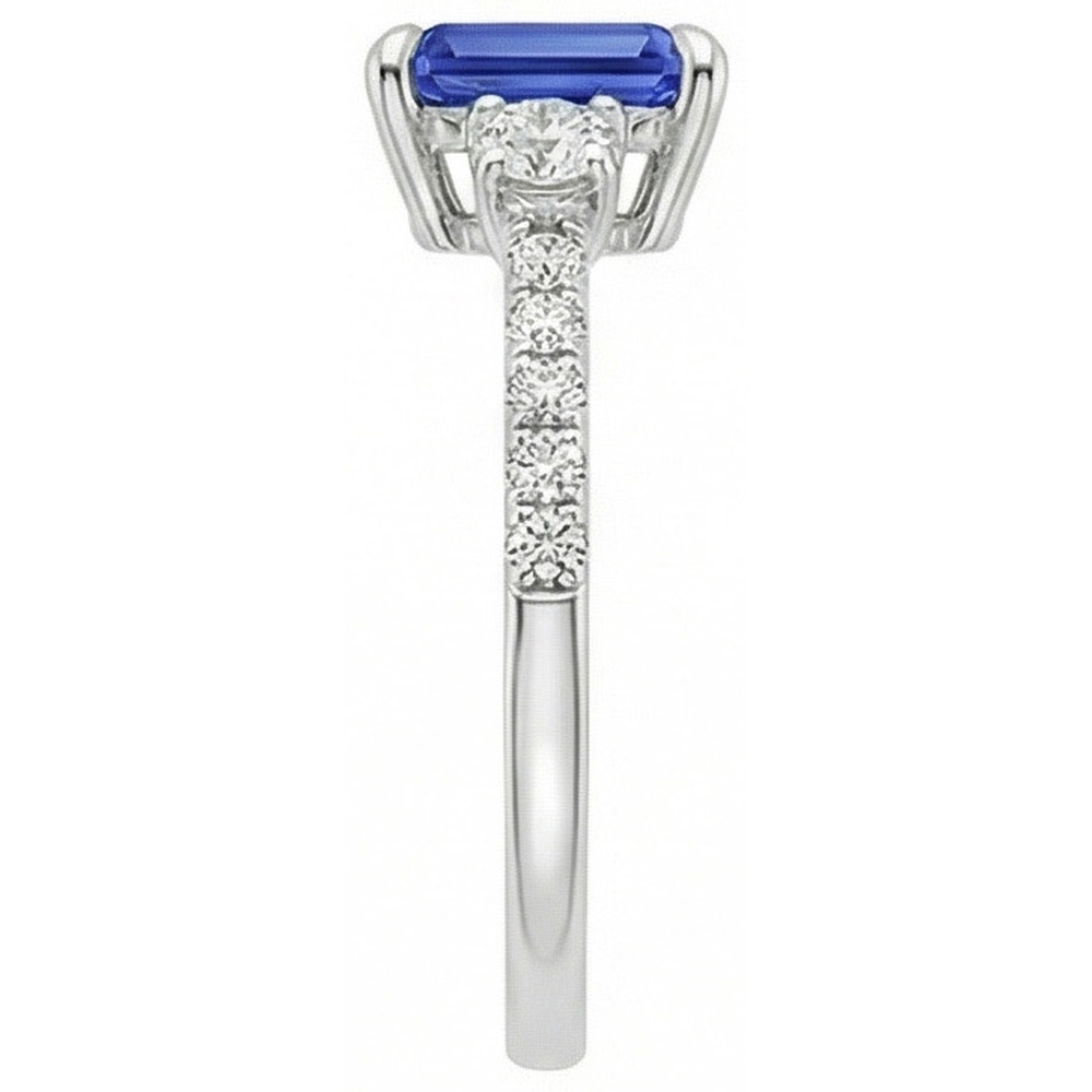 3 Stone Accented Engagement Ring Ceylon Sapphire & Natural Earth Mined Diamond 4.25 Carats