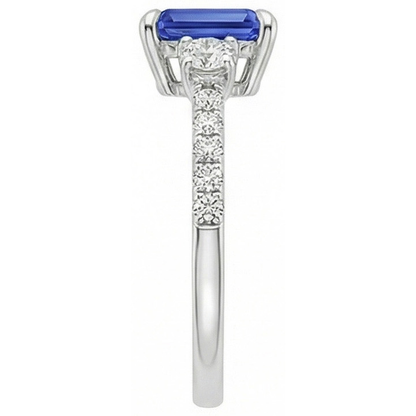 3 Stone Accented Engagement Ring Ceylon Sapphire & Natural Earth Mined Diamond 4.25 Carats