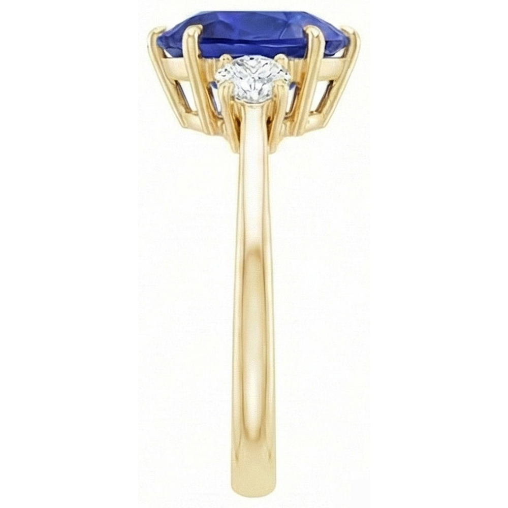 3 Stone Anniversary Ring Pear Blue Sapphire & Natural Earth Mined Diamonds 4.25 Carats