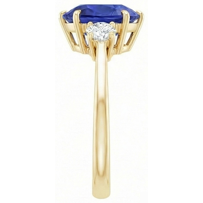 3 Stone Anniversary Ring Pear Blue Sapphire & Natural Earth Mined Diamonds 4.25 Carats