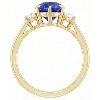 3 Stone Anniversary Ring Pear Blue Sapphire & Natural Earth Mined Diamonds 4.25 Carats