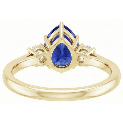 3 Stone Anniversary Ring Pear Blue Sapphire & Natural Earth Mined Diamonds 4.25 Carats