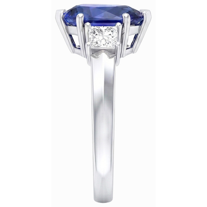 3 Stone Anniversary Ring Pear Ceylon Sapphire & Natural Earth Mined Diamonds 3.50 Carats