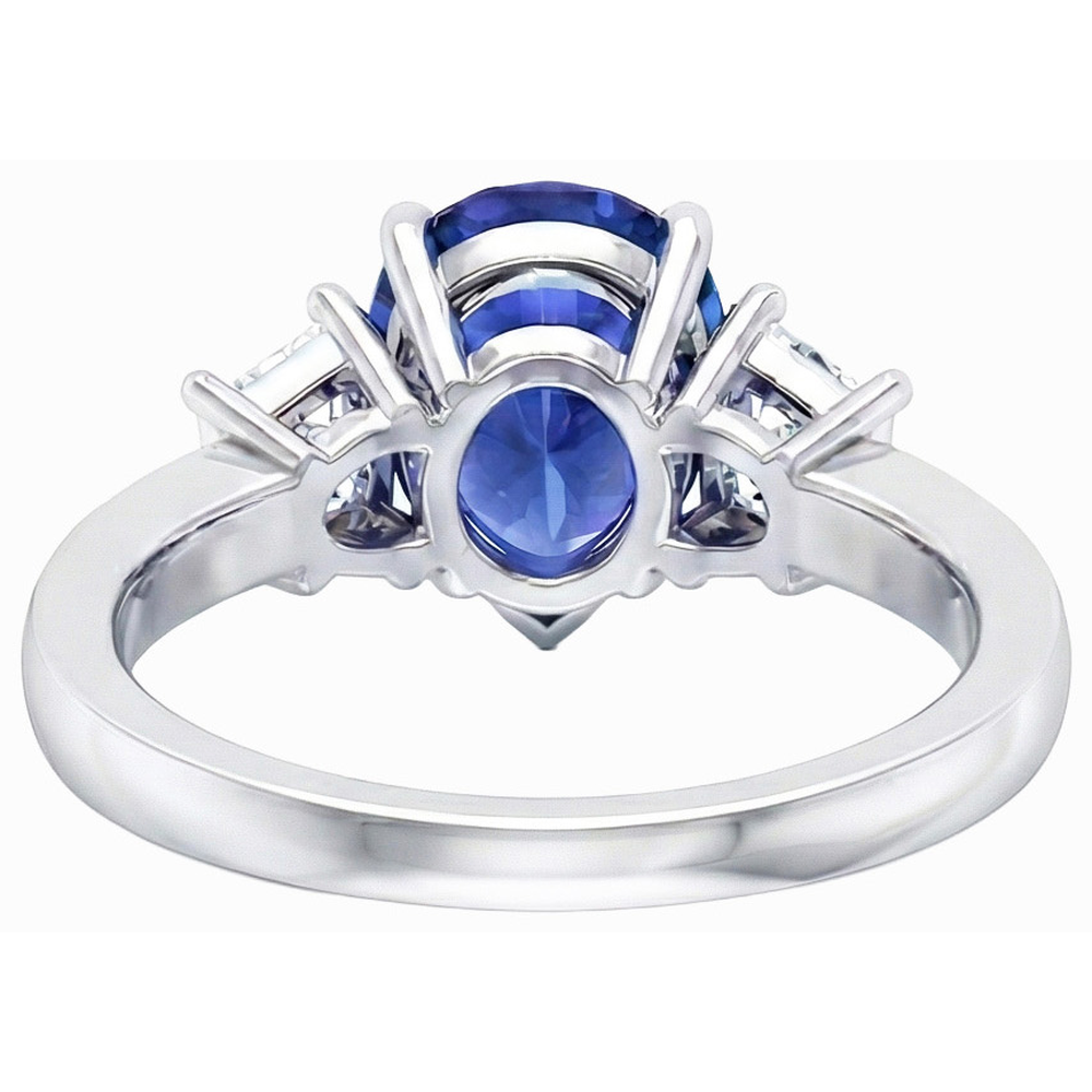 3 Stone Anniversary Ring Pear Ceylon Sapphire & Natural Earth Mined Diamonds 3.50 Carats