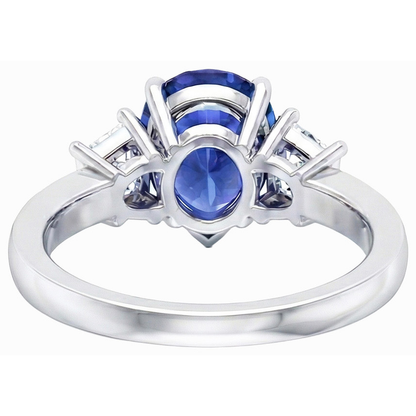 3 Stone Anniversary Ring Pear Ceylon Sapphire & Natural Earth Mined Diamonds 3.50 Carats