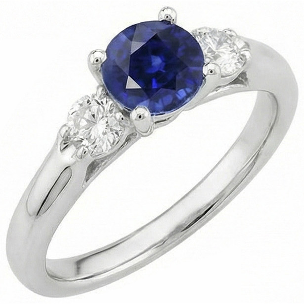 natural round sapphire 1.75ct ring front view