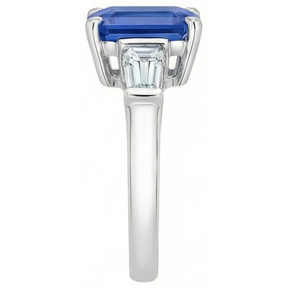 3 Stone Baguette Natural Earth Mined Diamond Sapphire Ring