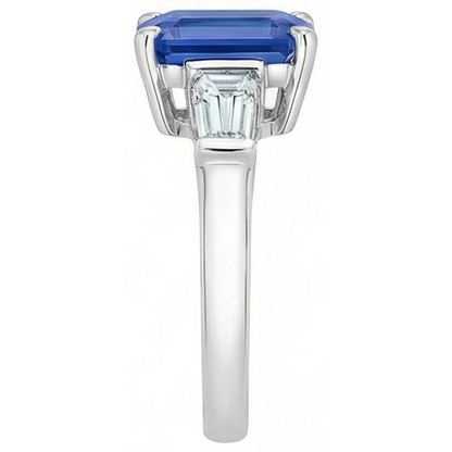 3 Stone Baguette Natural Earth Mined Diamond Sapphire Ring