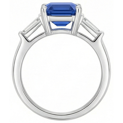 3 Stone Baguette Natural Earth Mined Diamond Sapphire Ring