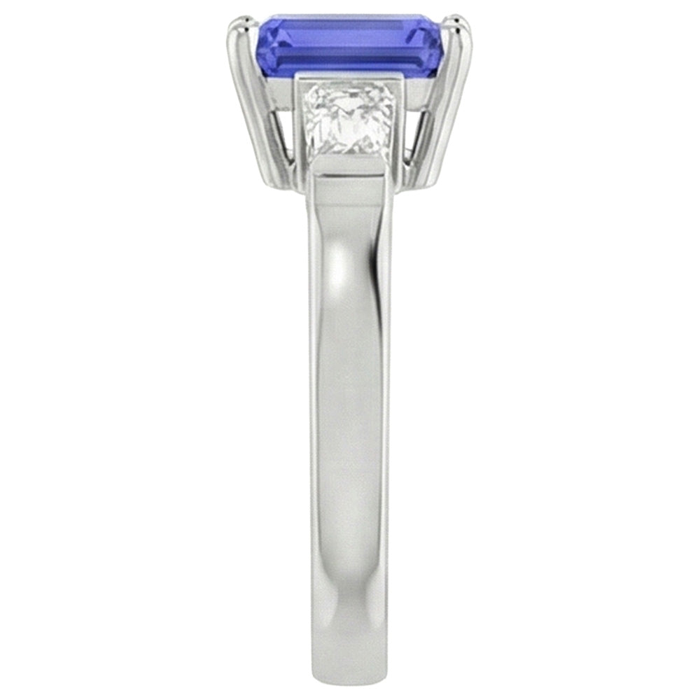 3 Stone Baguette Natural Earth Mined Diamonds Blue Sapphire Ring Emerald Cut 1.75 Carats