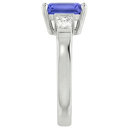 3 Stone Baguette Natural Earth Mined Diamonds Blue Sapphire Ring Emerald Cut 1.75 Carats