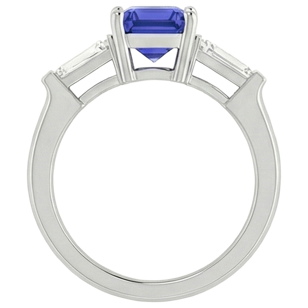 3 Stone Baguette Natural Earth Mined Diamonds Blue Sapphire Ring Emerald Cut 1.75 Carats