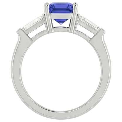 3 Stone Baguette Natural Earth Mined Diamonds Blue Sapphire Ring Emerald Cut 1.75 Carats